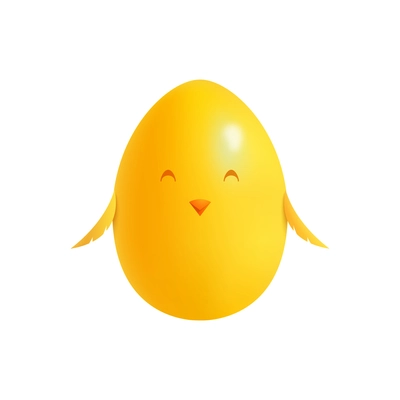 Easter egg realistic composition with isolated image of yellow egg with wings and chicken face vector illustration