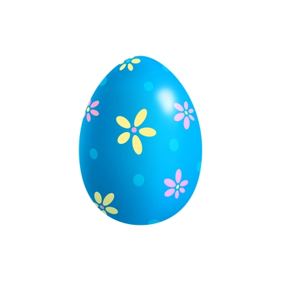 Easter egg realistic composition with isolated image of blue egg decorated with flower images vector illustration