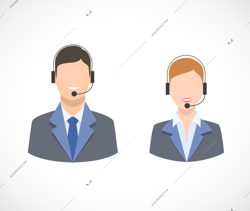 Call center support personnel staff icons isolated vector illustration