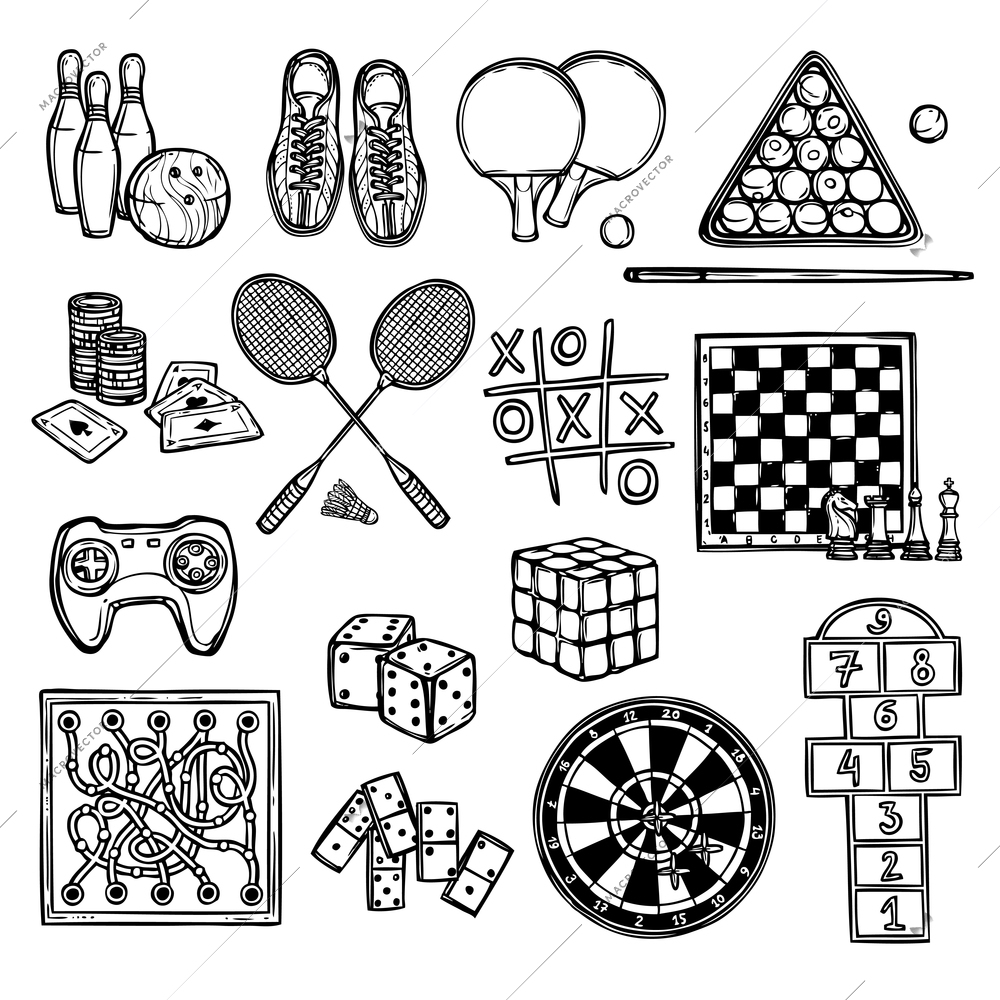 Sport video and gambling games sketch decorative icons set isolated vector illustration