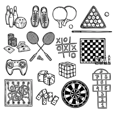 Sport video and gambling games sketch decorative icons set isolated vector illustration