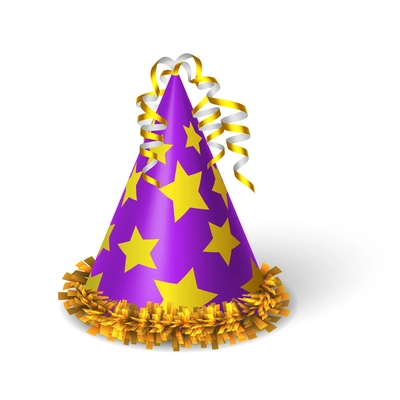 Birthday violet hat with yellow stars isolated vector illustration