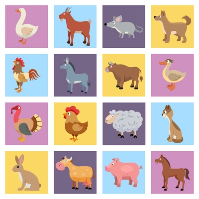 Farm animals livestock and pets icons set isolated vector illustration