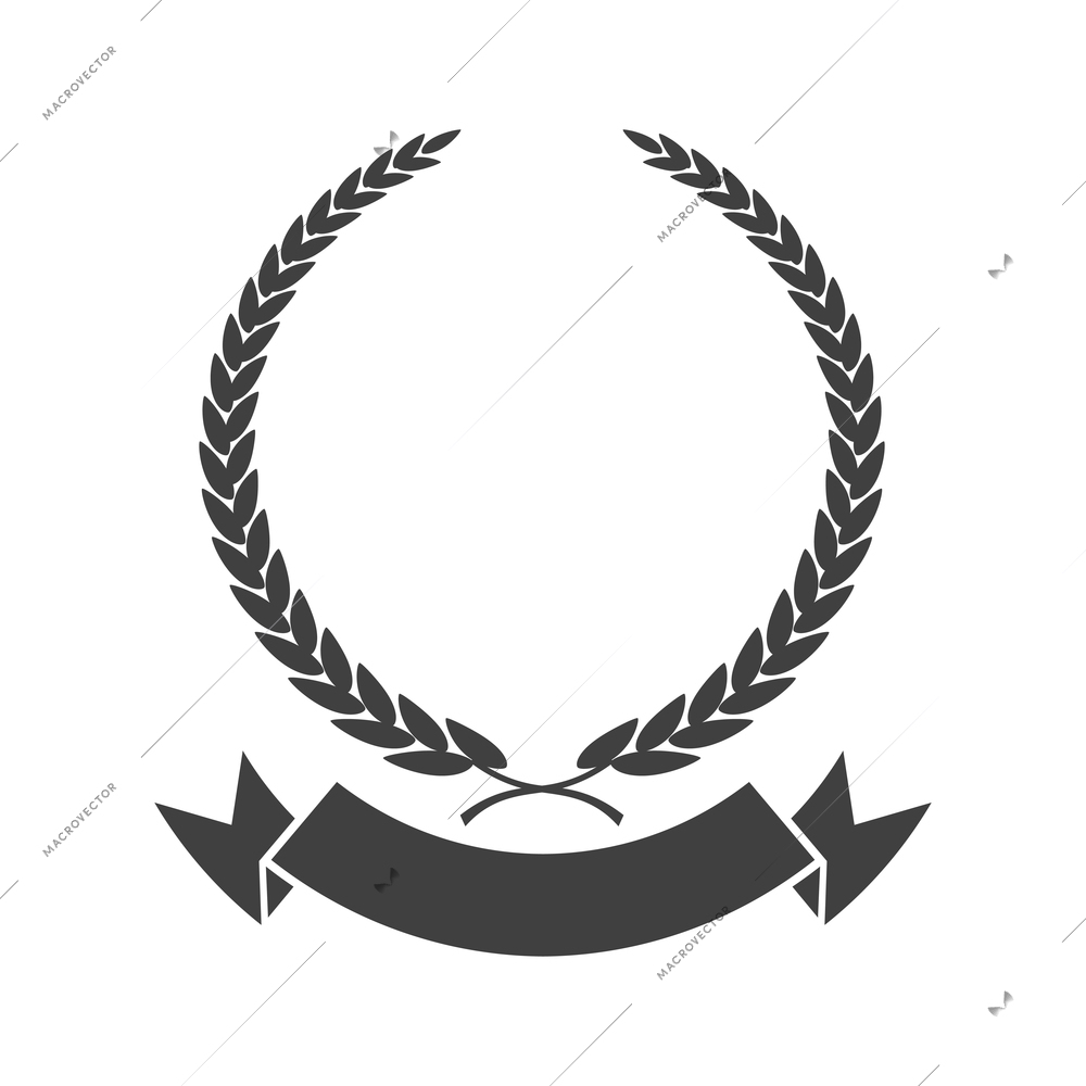 Badge icon composition with isolated monochrome image of empty ribbon and laurel wreath on blank background vector illustration