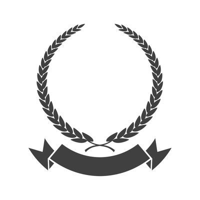 Badge icon composition with isolated monochrome image of empty ribbon and laurel wreath on blank background vector illustration