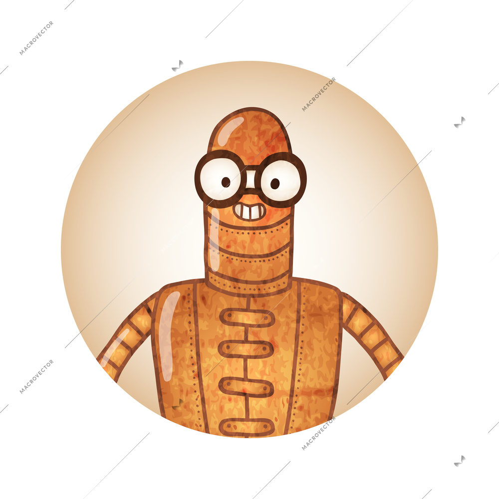 Steampunk business robots round composition with cartoon style character of vintage robot isolated vector illustration