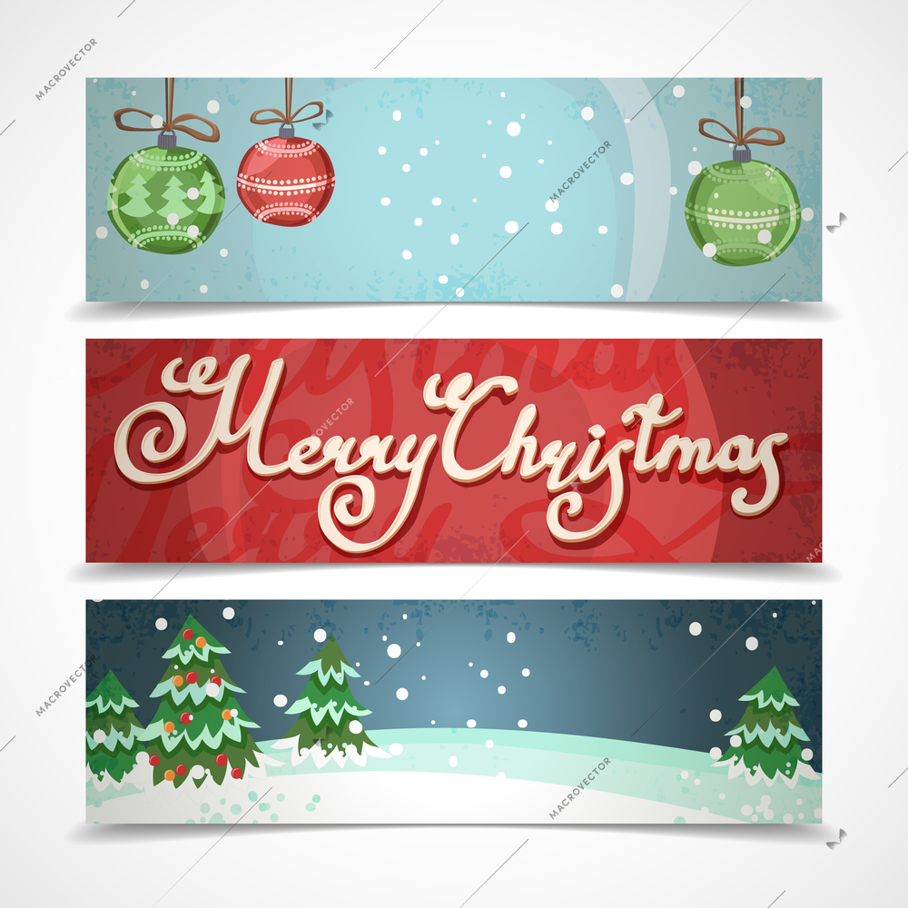 Merry christmas new year holiday elements horizontal banners set isolated vector illustration