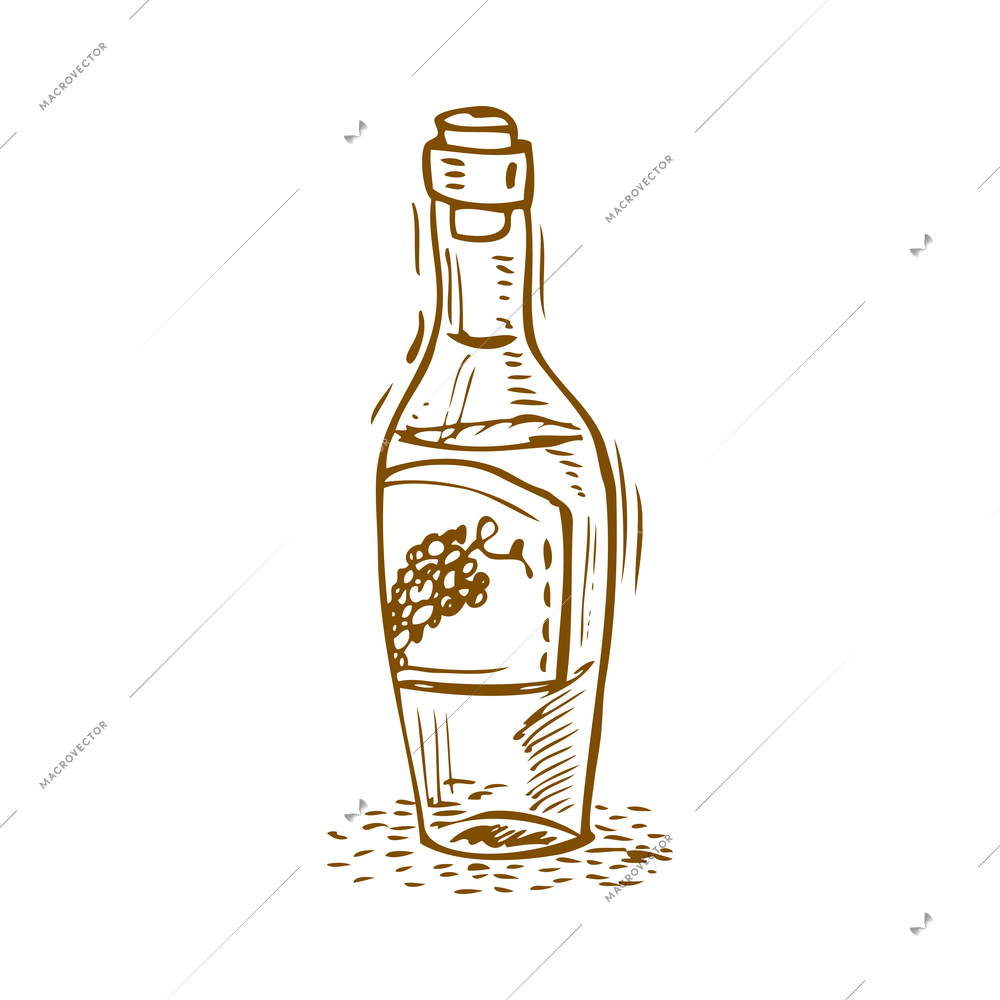 Wine composition with isolated image of hand drawn style bottle of wine on blank background vector illustration