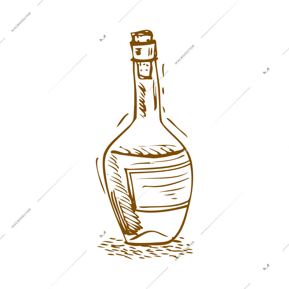 Wine composition with isolated image of hand drawn style bottle of wine on blank background vector illustration