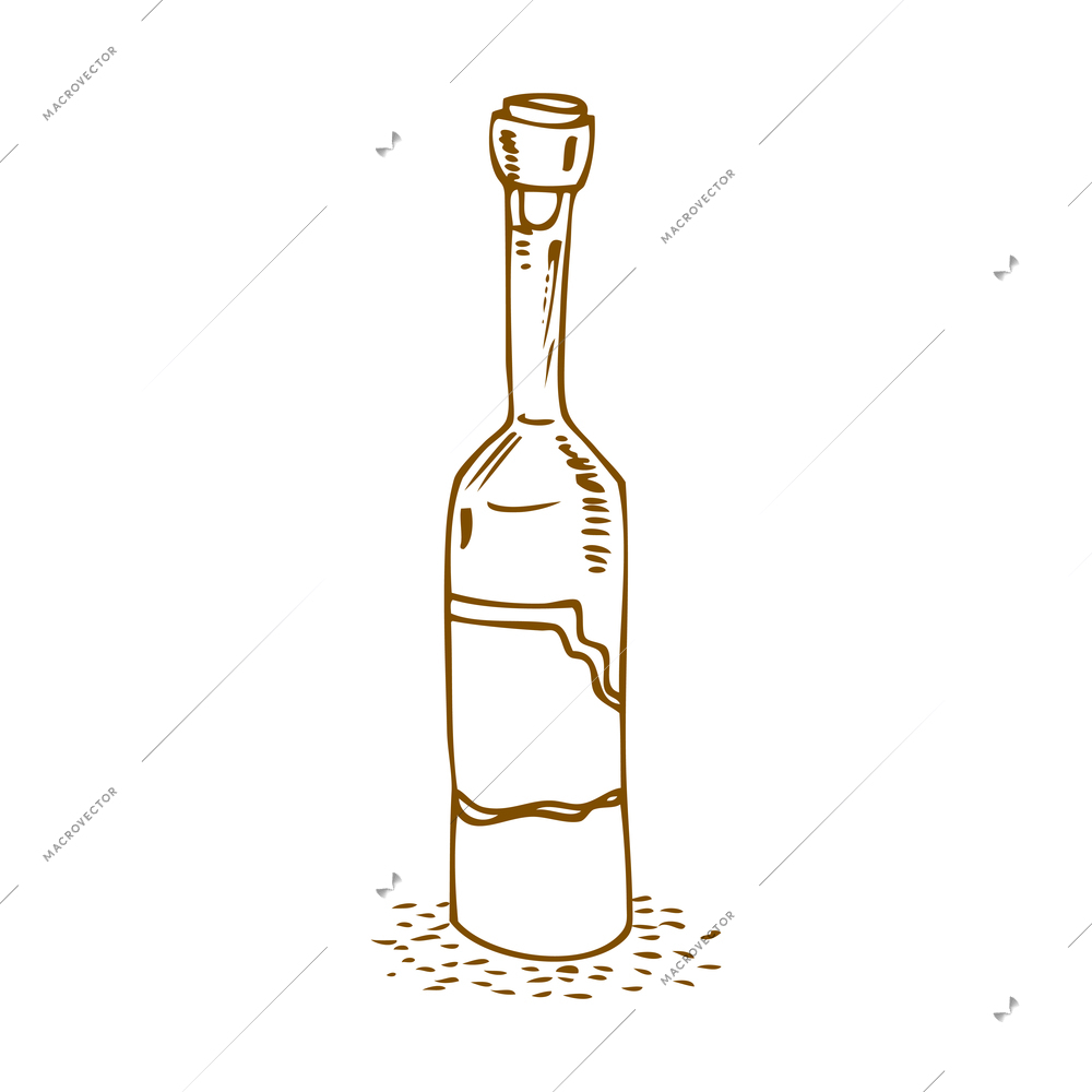 Wine composition with isolated image of hand drawn style bottle of wine on blank background vector illustration