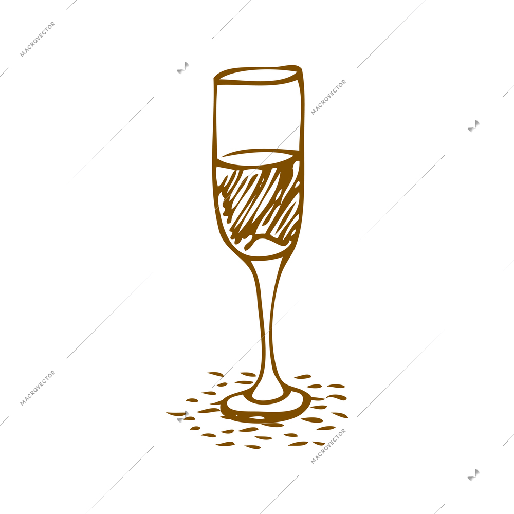 Wine composition with isolated image of hand drawn style glass of wine on blank background vector illustration
