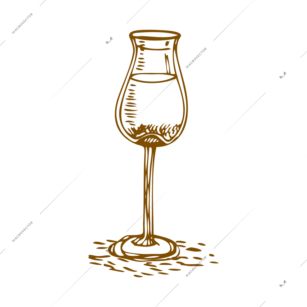 Wine composition with isolated image of hand drawn style glass of wine on blank background vector illustration