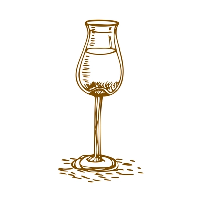 Wine composition with isolated image of hand drawn style glass of wine on blank background vector illustration