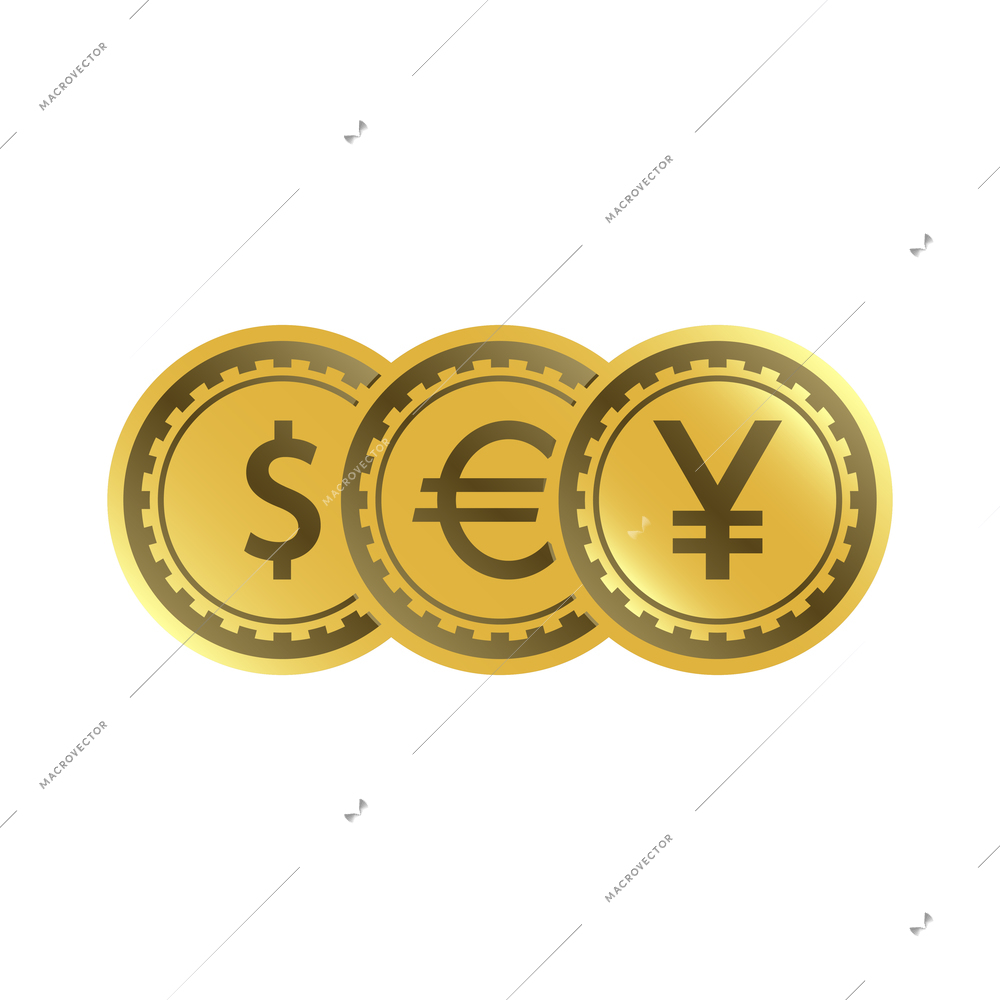 Coin composition with isolated icon of golden coin on blank background vector illustration