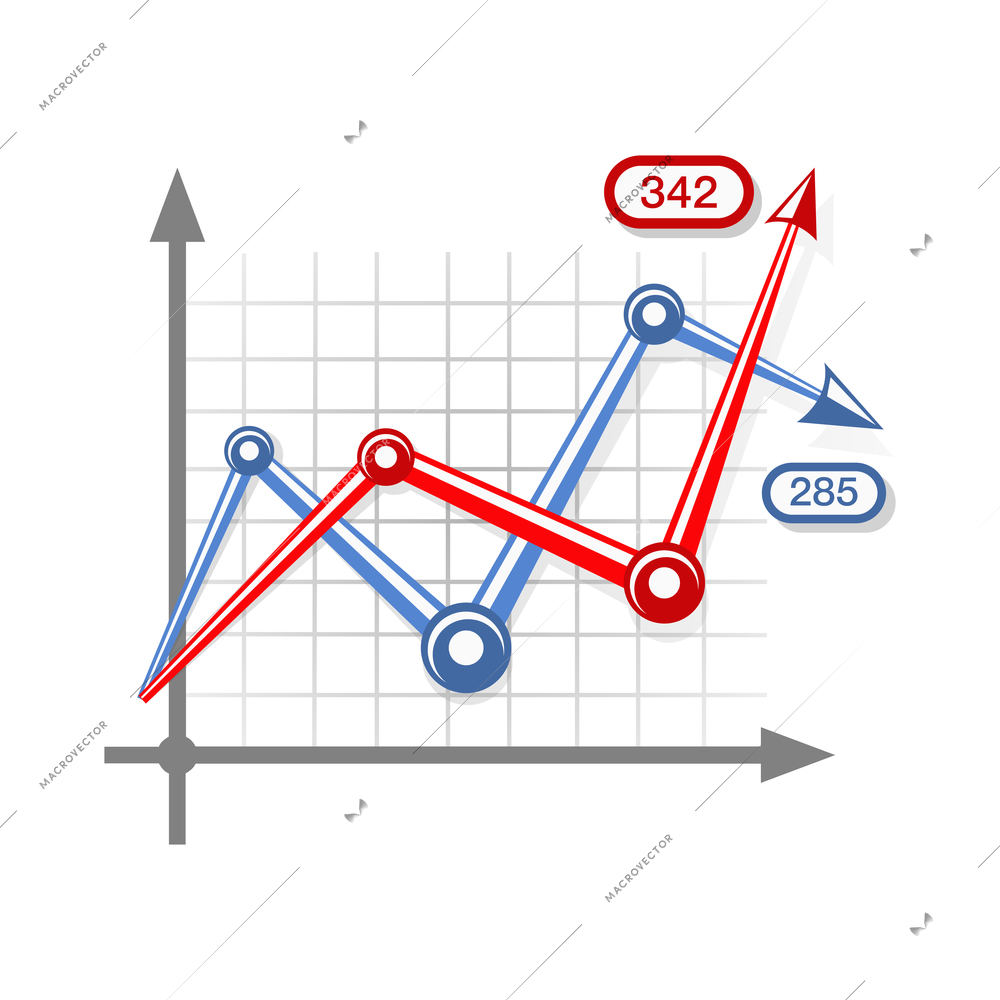 Business graph elements composition with axis and infographic arrows of fade and growth vector illustration