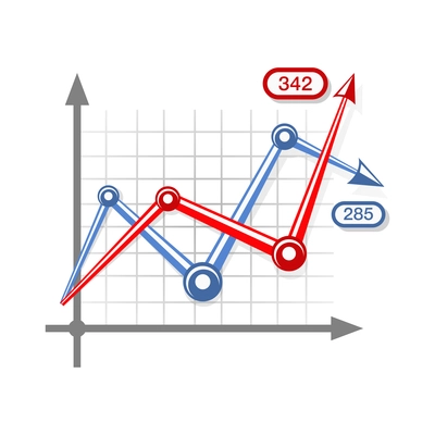 Business graph elements composition with axis and infographic arrows of fade and growth vector illustration