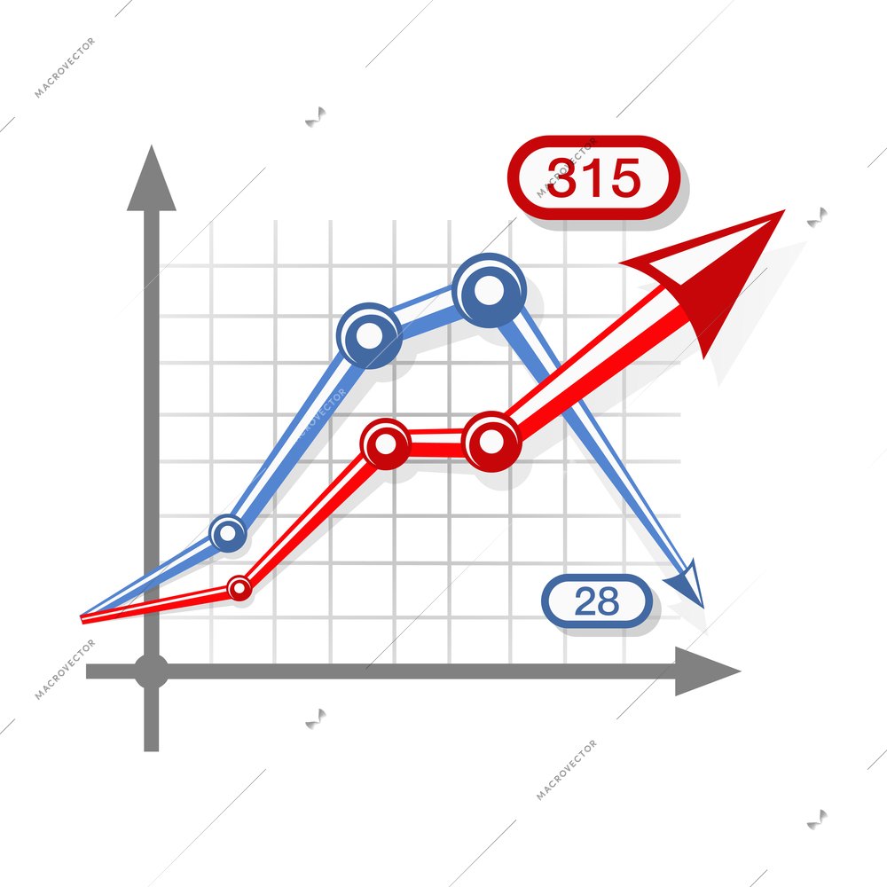 Business graph elements composition with axis and infographic arrows of fade and growth vector illustration