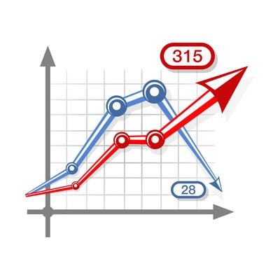 Business graph elements composition with axis and infographic arrows of fade and growth vector illustration