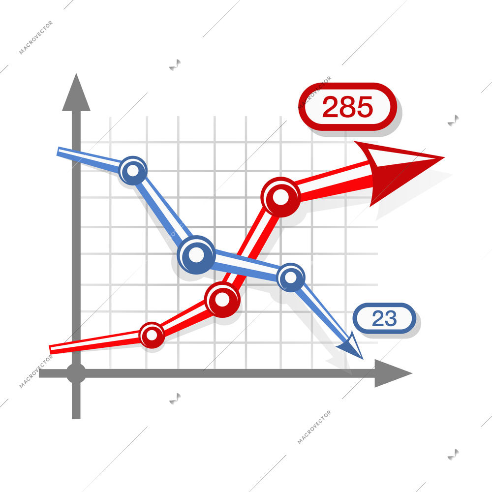 Business graph elements composition with axis and infographic arrows of fade and growth vector illustration