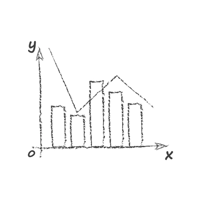 Hand drawn chalk diagrams composition with monochrome image of graph chart vector illustration