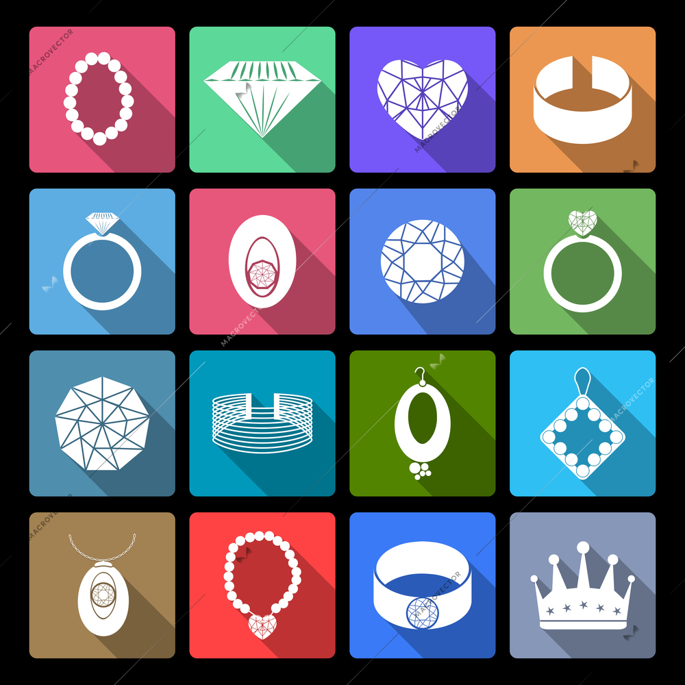 Jewelry icons flat set of precious fashion accessories isolated vector illustration