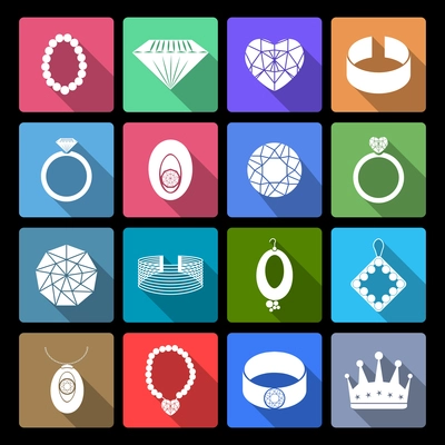 Jewelry icons flat set of precious fashion accessories isolated vector illustration