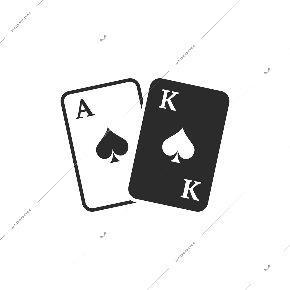 Casino icons composition with isolated monochrome flat image of two cards vector illustration