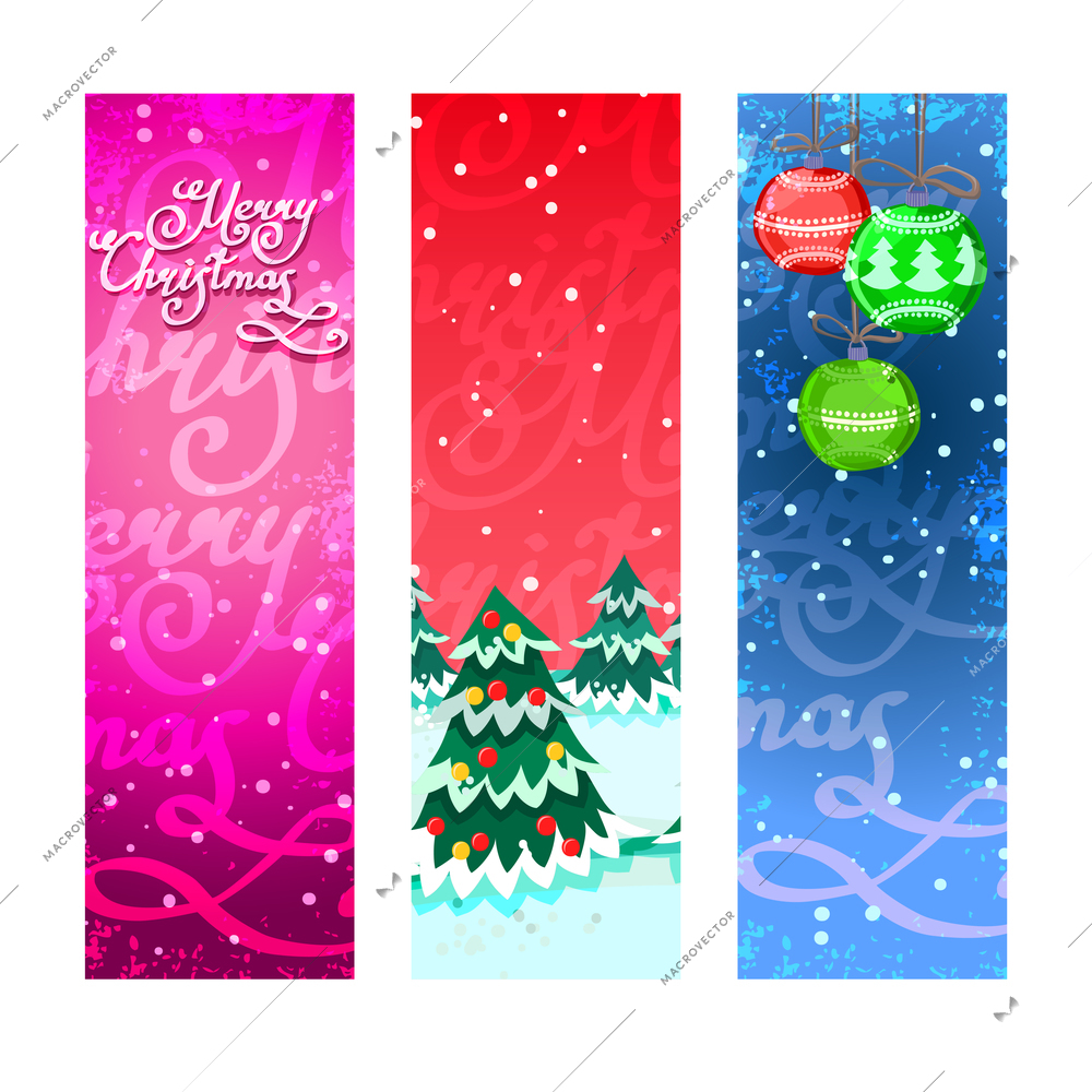 Merry christmas new year holiday ornaments vertical banners set isolated vector illustration