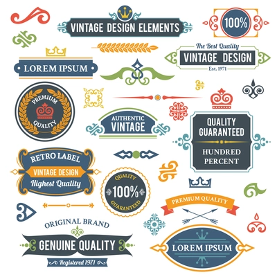 Vintage design elements frames and ornaments set isolated vector illustration