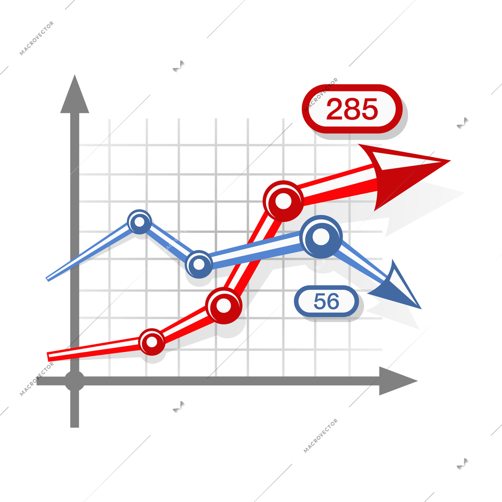 Business graph elements composition with axis and infographic arrows of fade and growth vector illustration