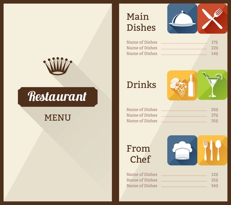 Restaurant menu list paper brochure with dishes decorative elements vector illustration