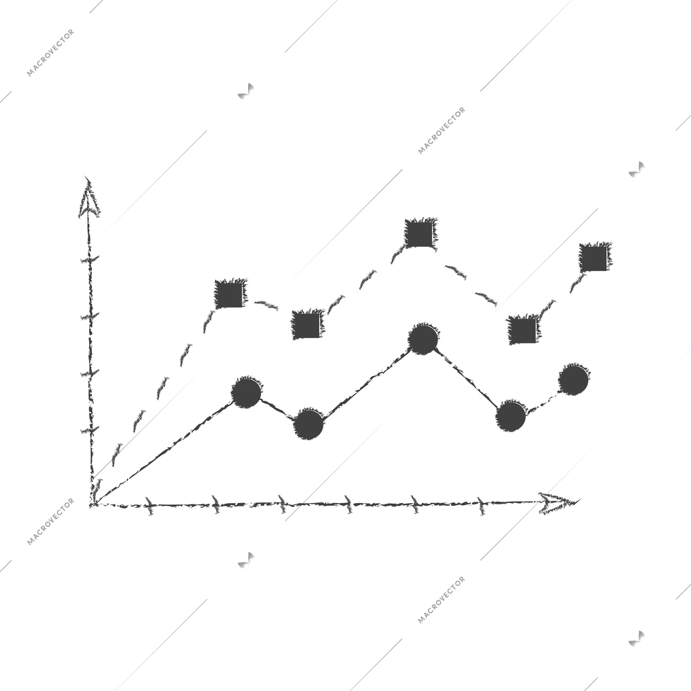 Hand drawn chalk diagrams composition with monochrome image of graph chart vector illustration