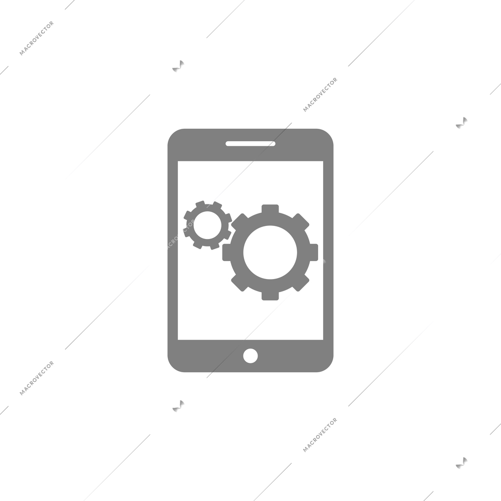 Online mobile application composition with contour icon of touchscreen gadget with pictogram flat isolated vector illustration