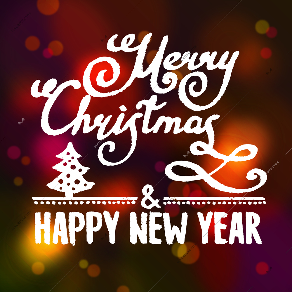 Merry christmas and new year lettering on abstract holiday background vector illustration