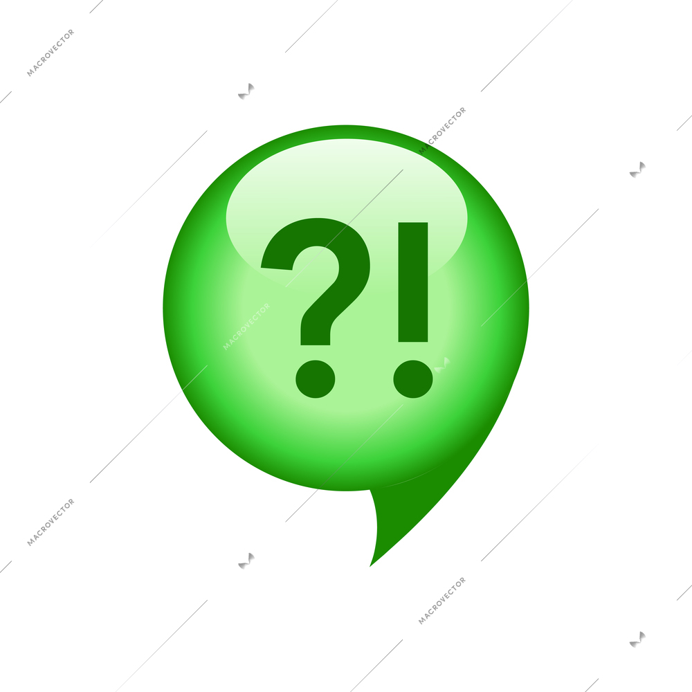 Mark icon composition with isolated image of green 3d thought bubble with question and exclamation marks vector illustration