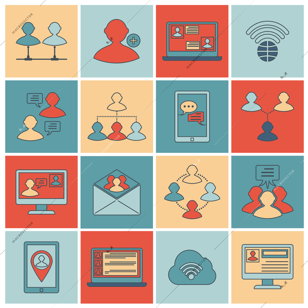 Global people mobile phone and tablets communication social connection outline icons set isolated vector illustration