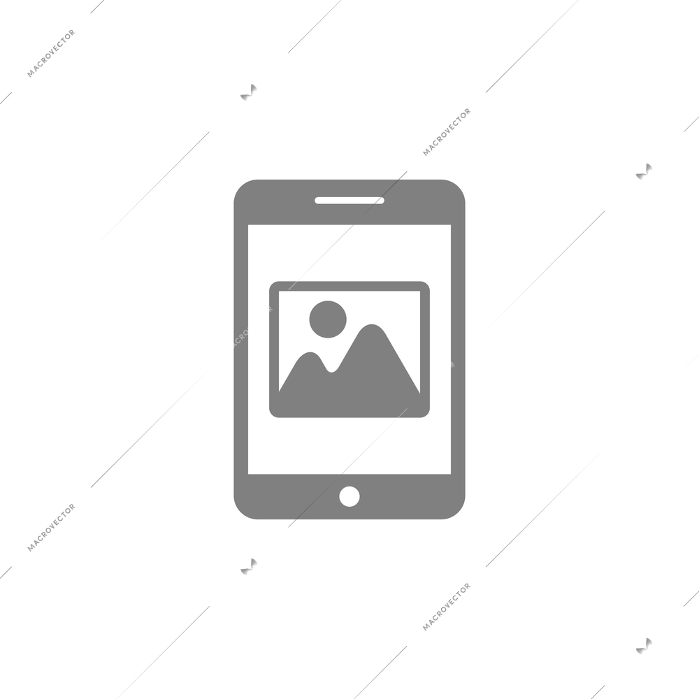 Online mobile application composition with contour icon of touchscreen gadget with pictogram flat isolated vector illustration