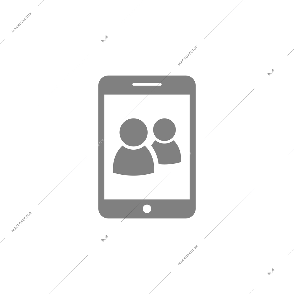 Online mobile application composition with contour icon of touchscreen gadget with pictogram flat isolated vector illustration