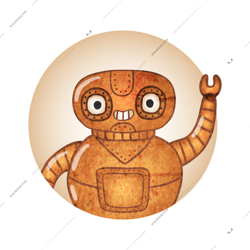 Steampunk business robots round composition with cartoon style character of vintage robot isolated vector illustration