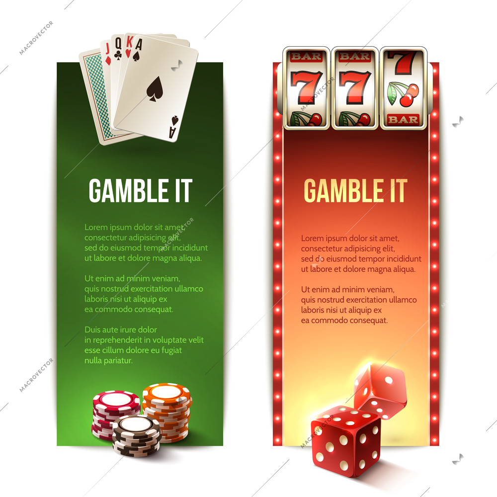 Casino gamble it vertical banners set with cards chips slot machine dice isolated vector illustration
