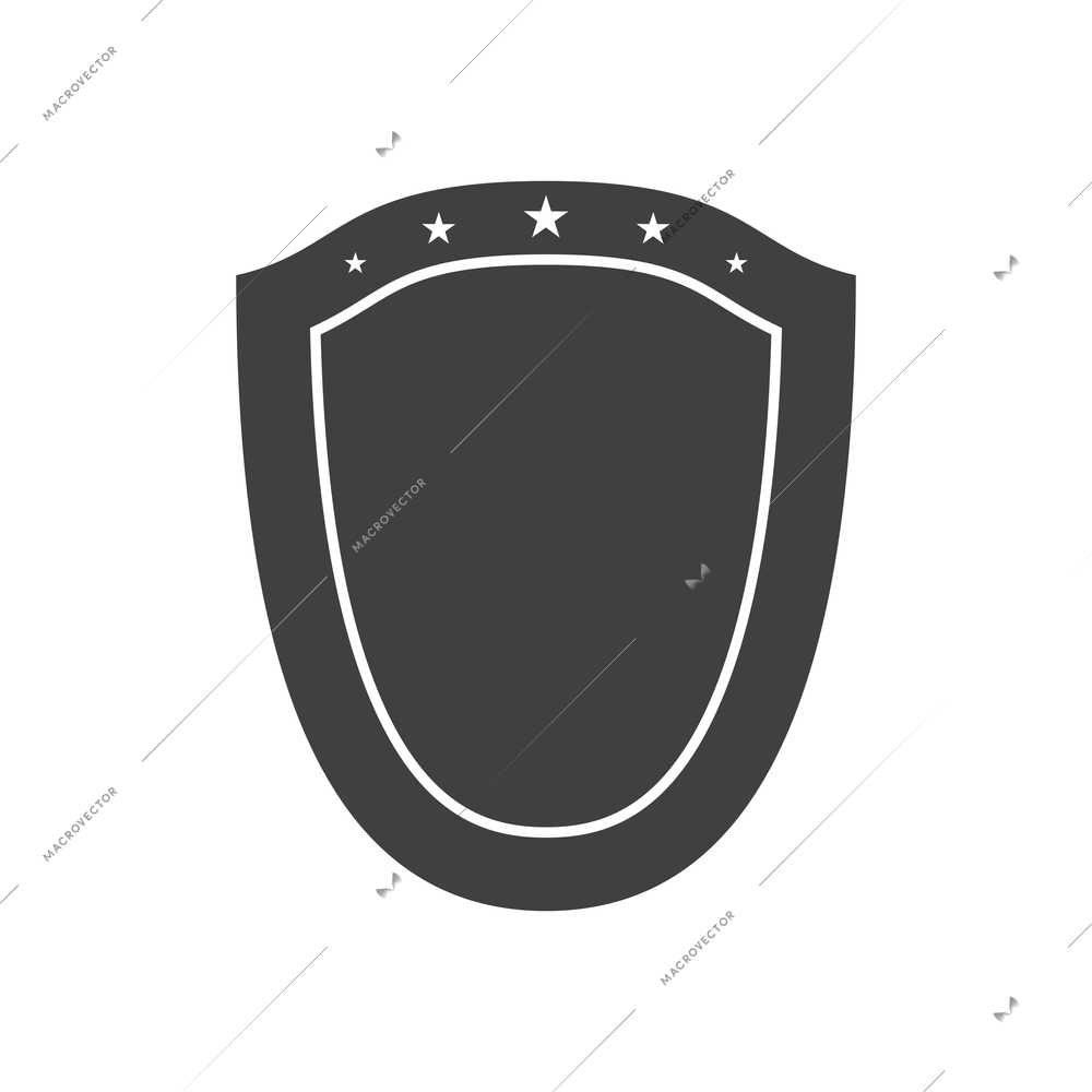 Badge icon composition with isolated monochrome image of empty shield shaped award on blank background vector illustration