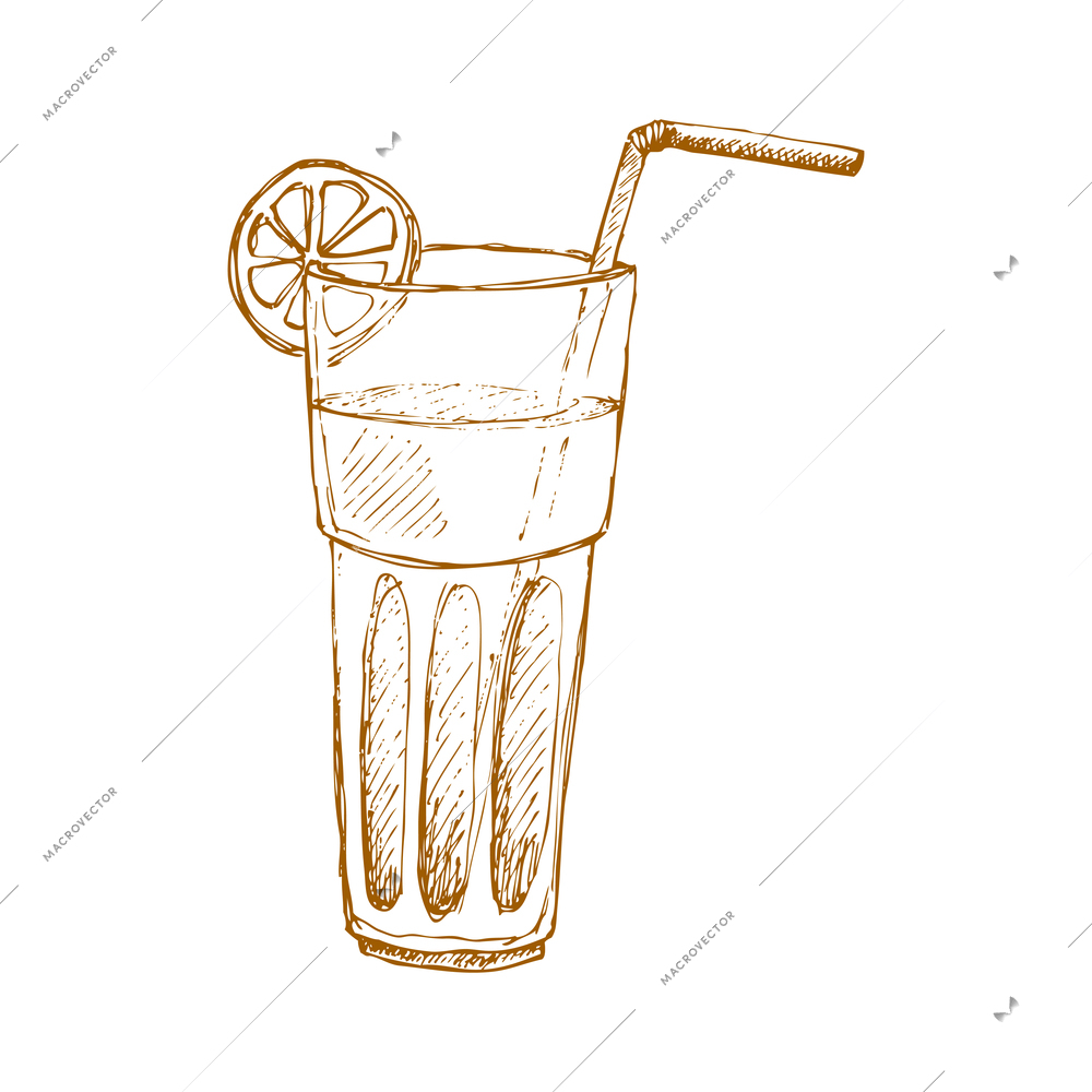 Hand drawn fruit vintage composition with sketch style isolated monochrome image of cocktail glass on blank background vector illustration