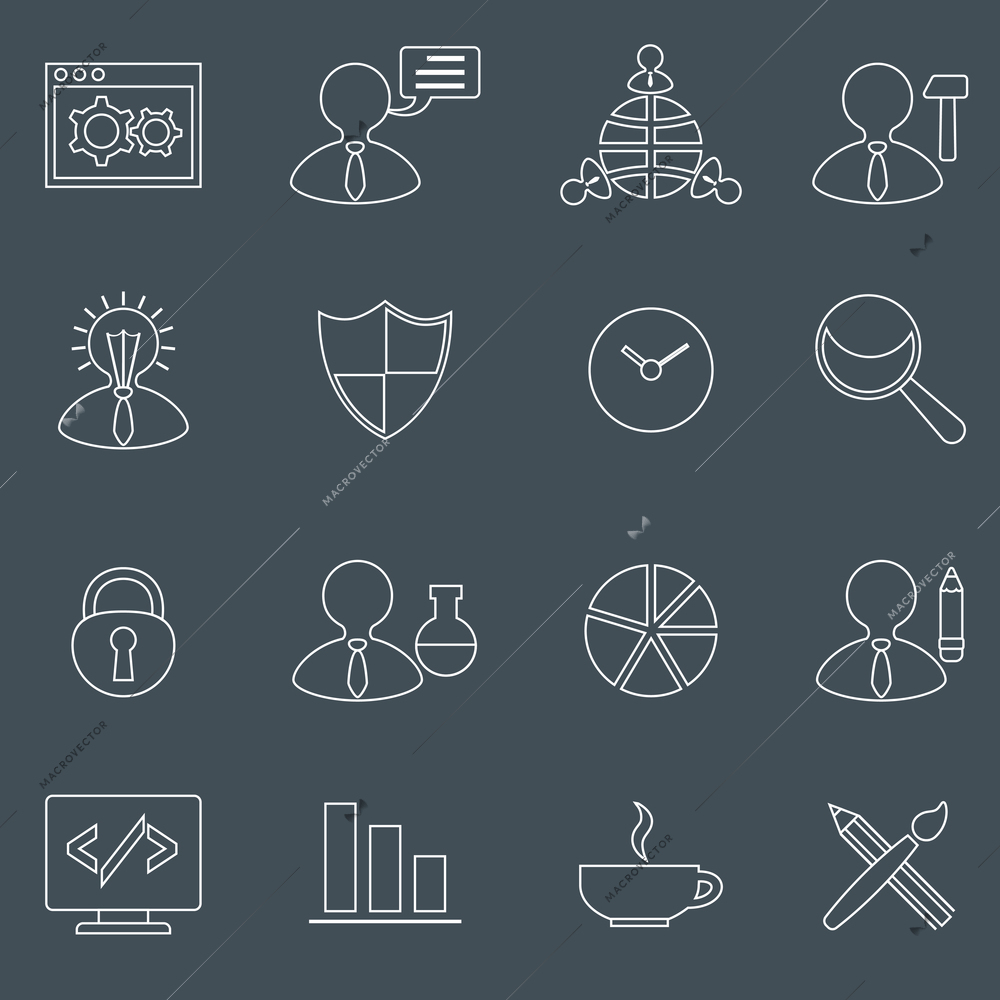 SEO mobile computer network website search optimization outline icons set isolated vector illustration