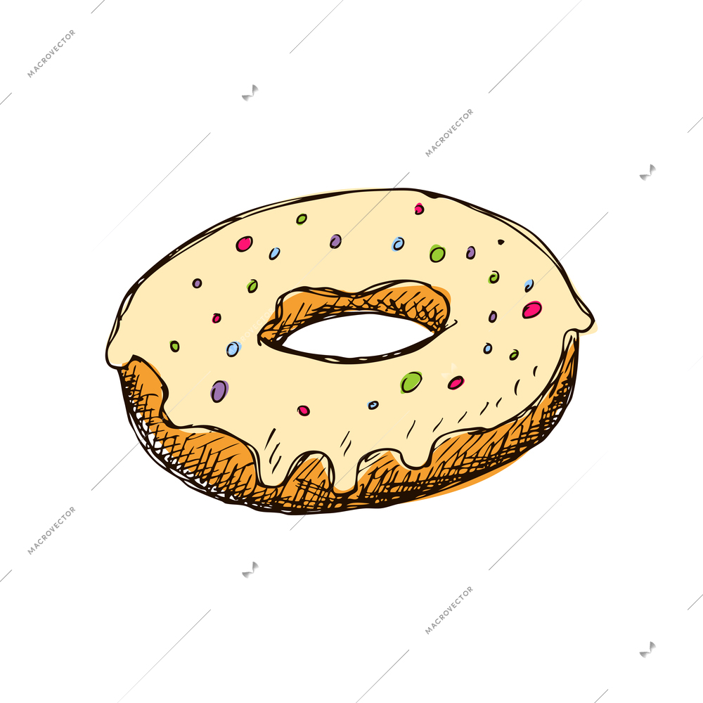 Sweet pastries composition with isolated colorful hand drawn style image of confectionery product on blank background vector illustration