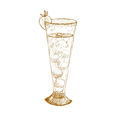 Hand drawn fruit vintage composition with sketch style isolated monochrome image of cocktail glass on blank background vector illustration