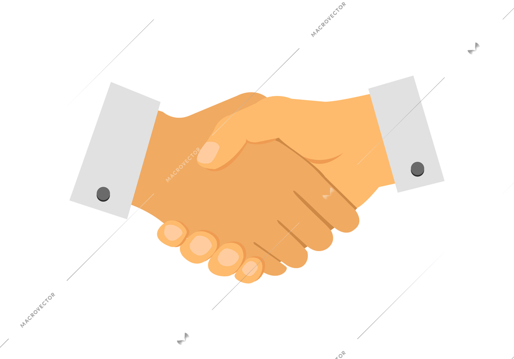 Handshake composition with isolated image of shaking human hands in smart suits vector illustration