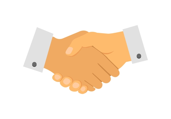 Handshake composition with isolated image of shaking human hands in smart suits vector illustration