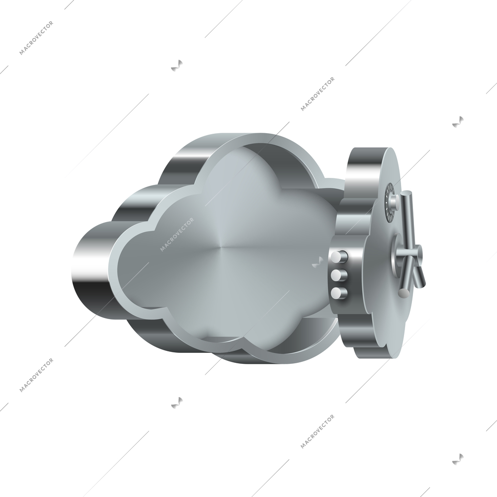 Remote data management and storage cloud database composition with 3d image of cloud shaped safe box vector illustration