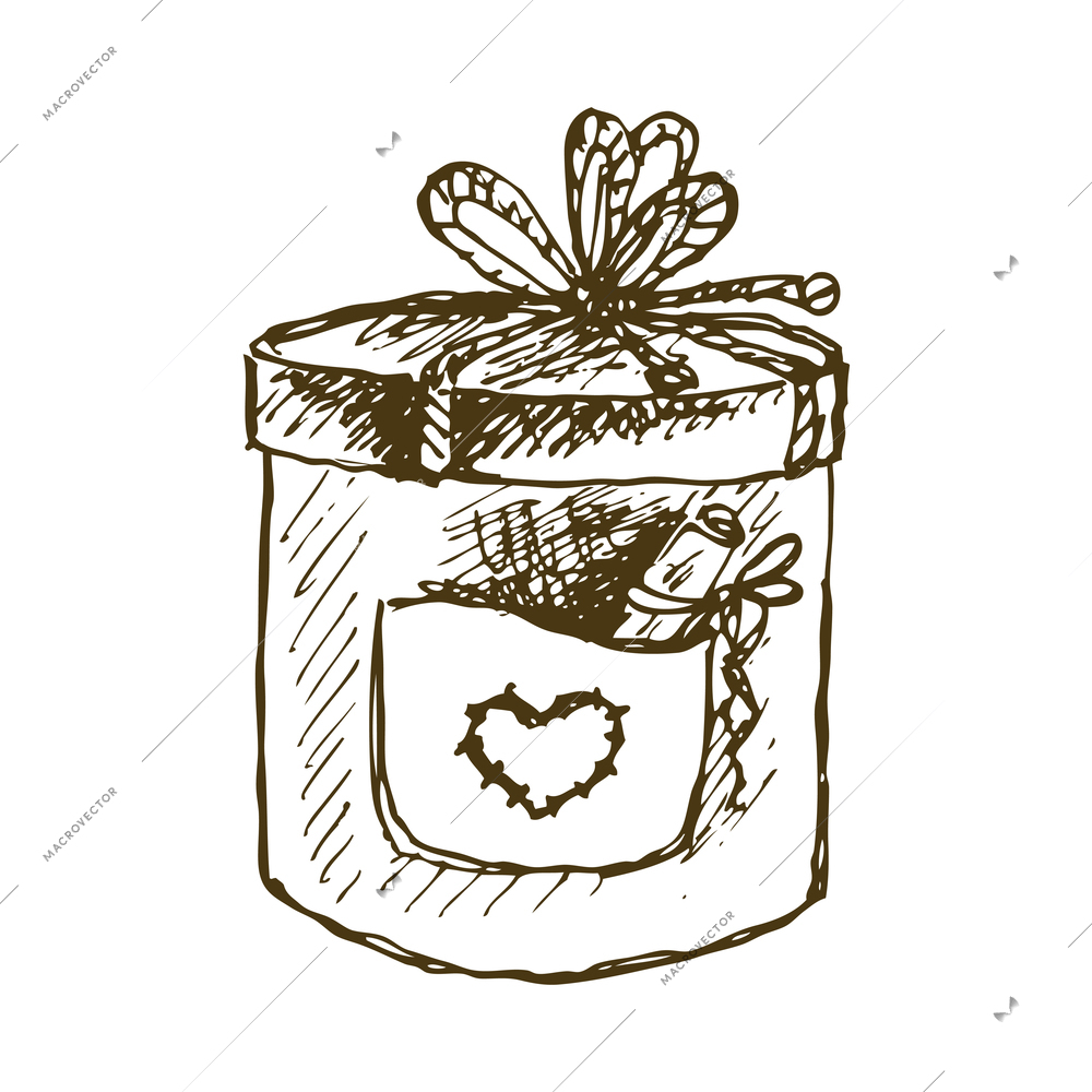 Vintage box hats composition with isolated monochrome hand drawn style image of round gift box with ribbon bow vector illustration