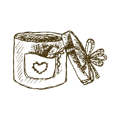 Vintage box hats composition with isolated monochrome hand drawn style image of round gift box with ribbon bow vector illustration